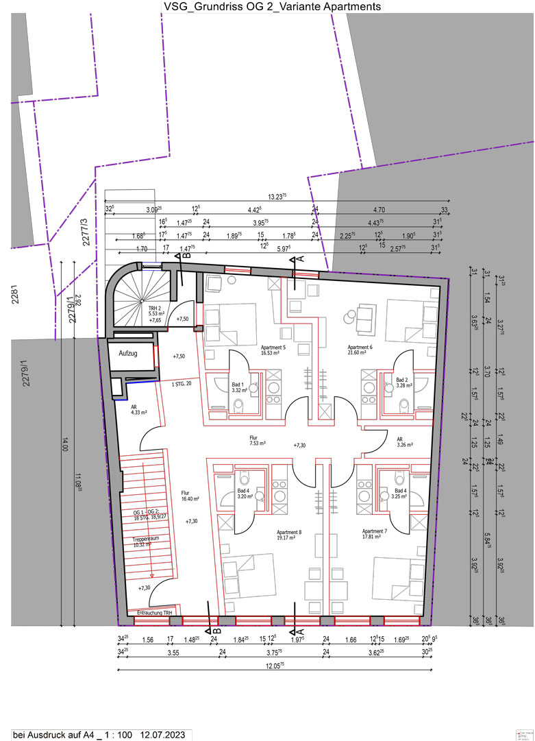 Grundriss OG 2 Apollo Apartments Genehmigungsplanung