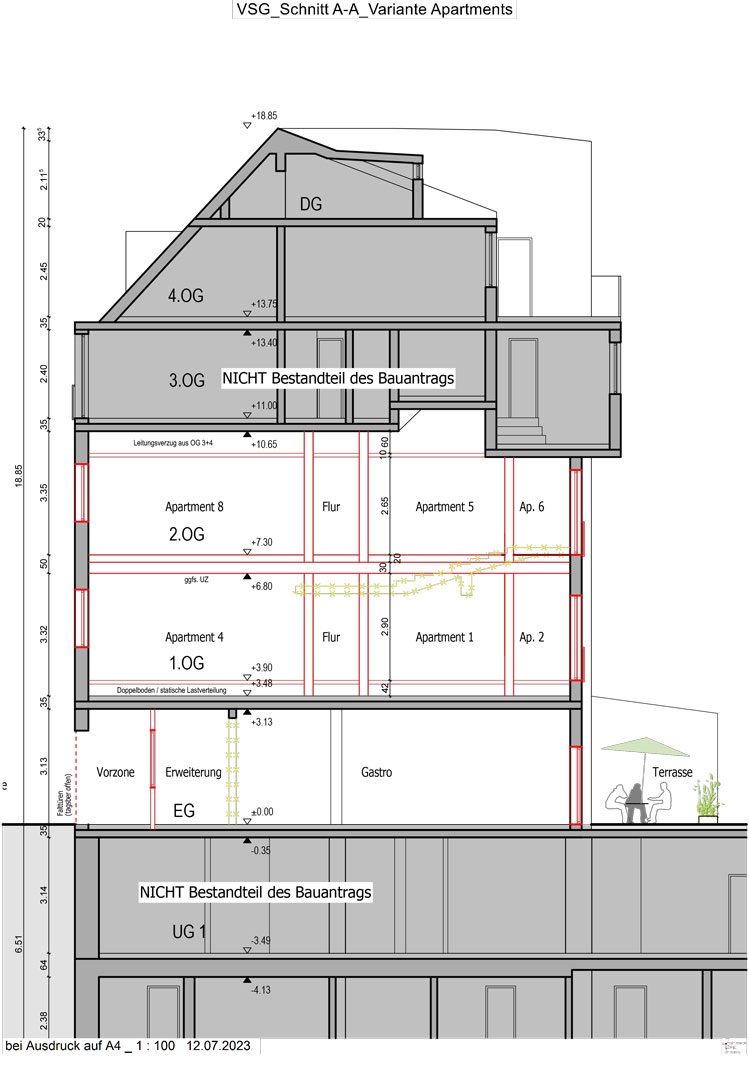 Schnitt A-A Apollo Apartments Genehmigungsplanung